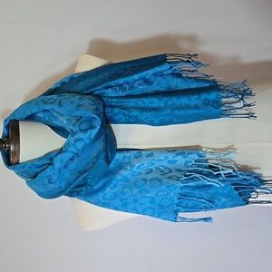 Pashmire Blue Ombre Leopard‎ Animal Print Fringed Scarf Wrap Classy